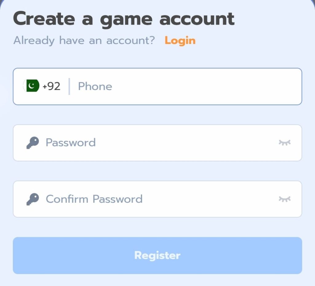 883V APK registration page for new users