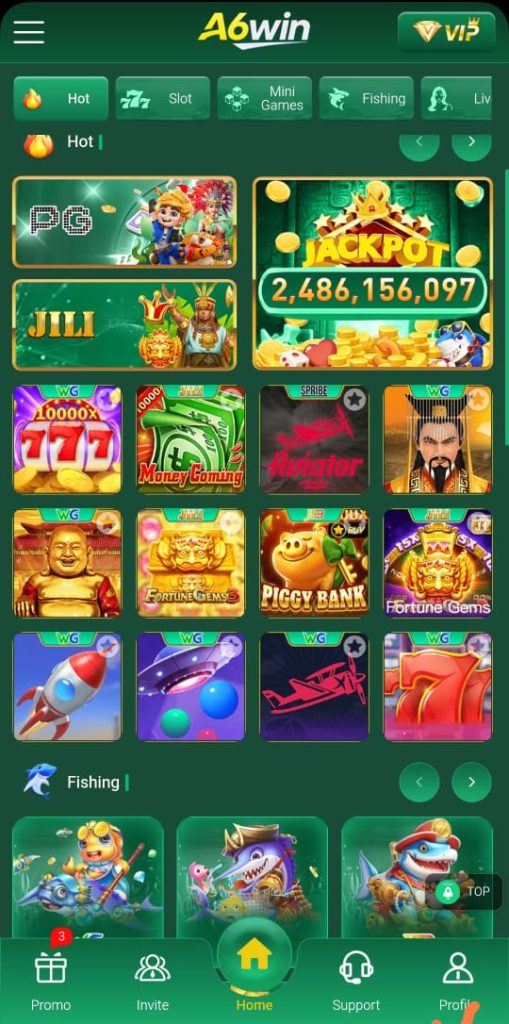 A6win Game homepage interface to showing look of game