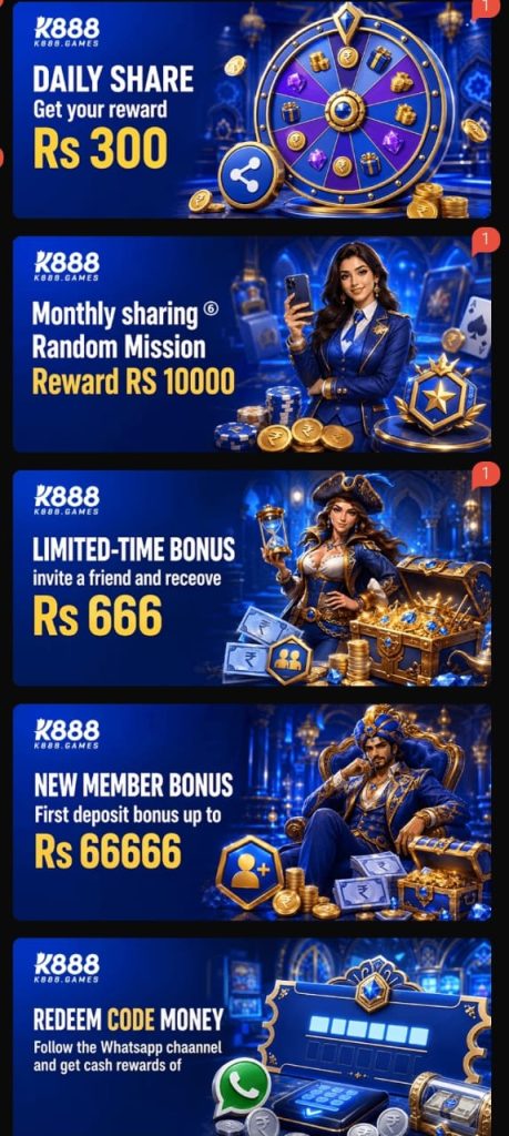 K888 Game welcome rewards and member bonus promotion