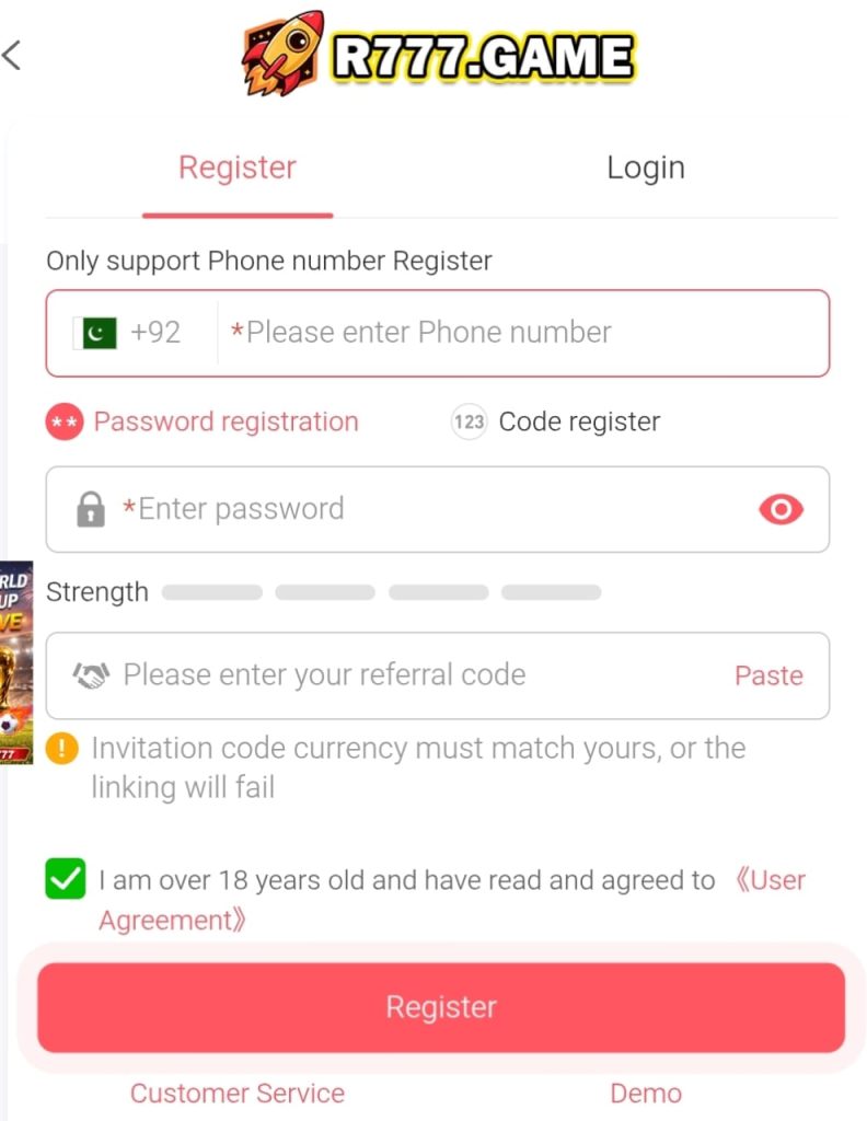 R777 Latest Version registration page
